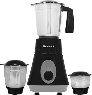 Faber Apollo Black Mixer Grinder|500w Copper Motor|3 Stainless Steel Jars & Blades|Easy to Clean| 2yrs Warranty on Product & 5yrs on Motor|Overload Protector|Nutri Lock Jars|FMG Apollo 500W 3J BK