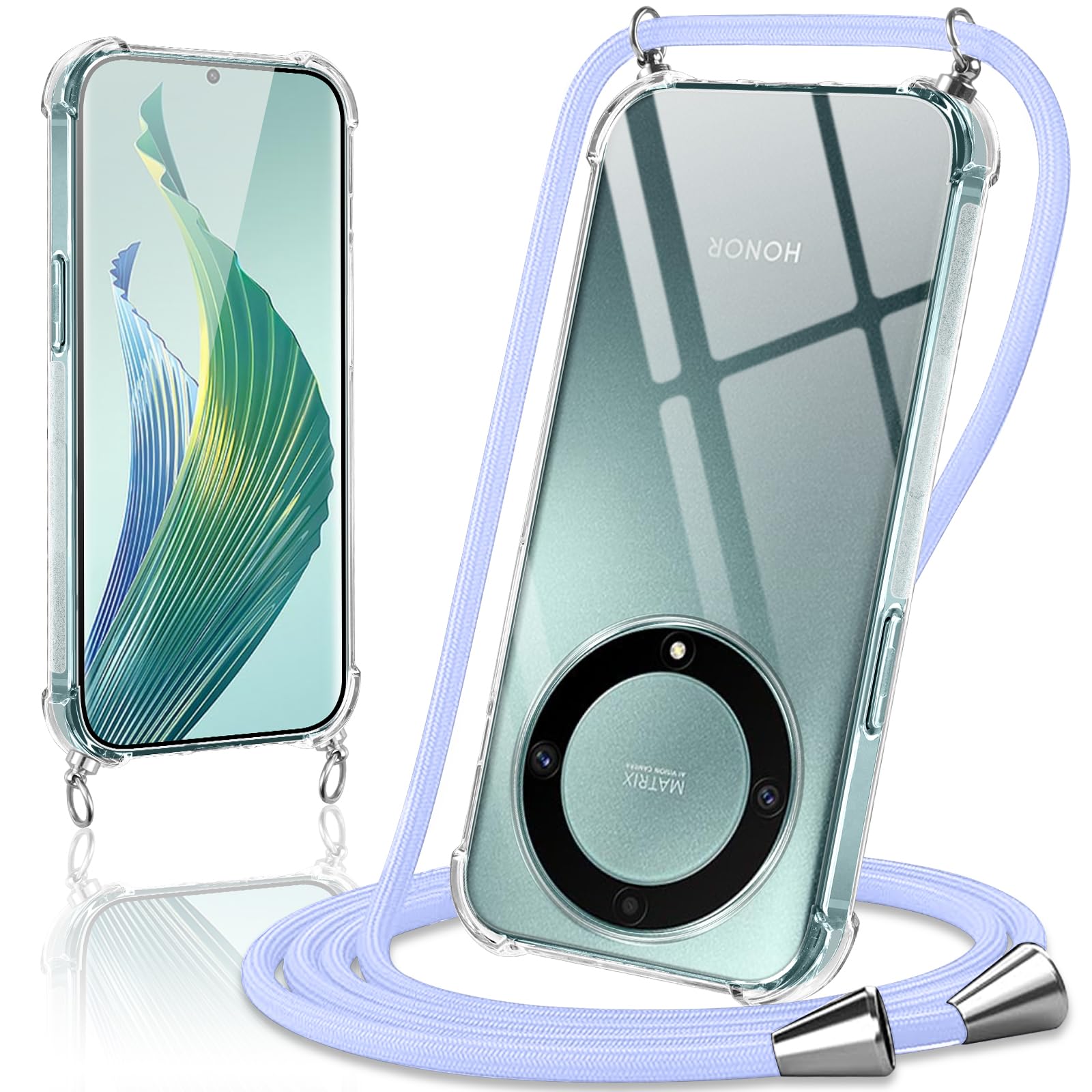 Custodia Girocollo Per Honor 200 Lite 5G Con Cordoncino Regolabile – Cover In Silicone TPU Morbida E Antiurto, Pratica E Di Moda (Nera/Trasparente) - 5