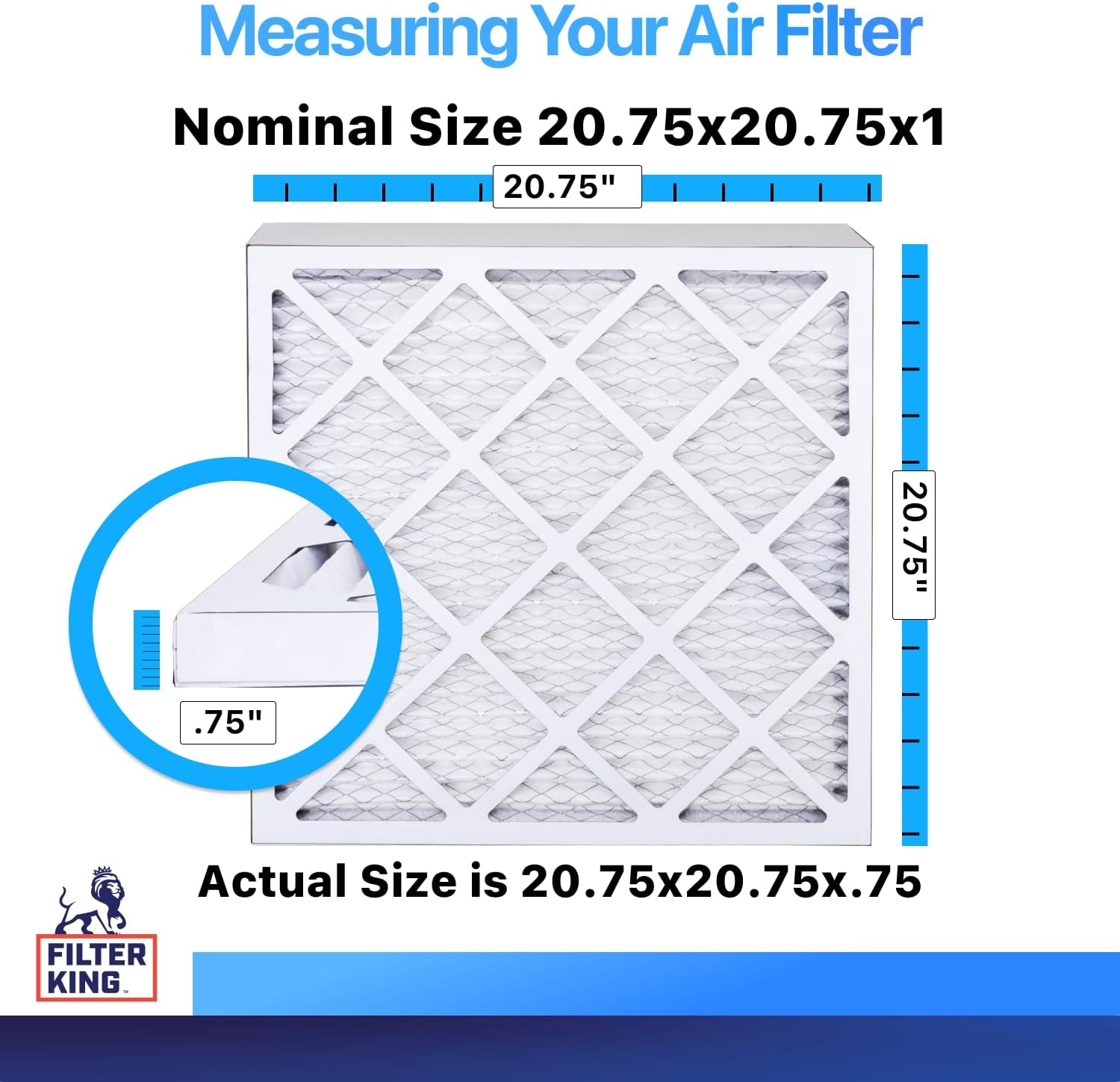 Filter King 20.75x20.75x1 Air Filter (MERV 8) (2-Pack) Dust & Allergy Control AC Furnace Filters, MADE IN USA, HVAC, Pleated, Electrostatic (Actual Size: 20.75 x 20.75 x .75)