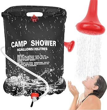 Traxenta 20 liter bärbar dusch, campingdusch med avtagbar slang och duschhuvud, camping soldusch utomhus hängande för vandring utomhus badväska