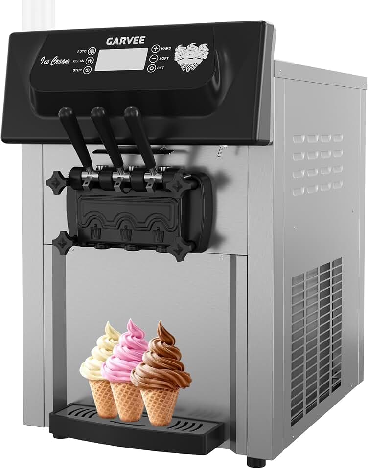 GarveeLife Commercial 1+2 Flavor Countertop Soft Ice Cream Machine - 5.8-7.9 Gal/Hr, 7" Touch Panel, 2200W/115V, Auto Clean & High Productivity | Ideal for Snack Bars