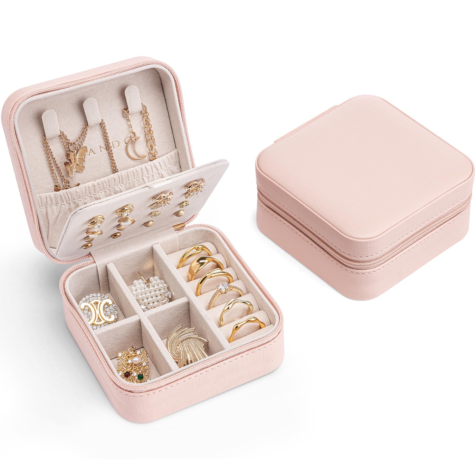 VLANDO Schmuckkästchen Reise Mädchen, Schmuckkasten Klein, Mini Schmuck-Reiseetui, Spiegel, Schmuckaufbewahrung, für Ohrringe, Ringe, Ketten, Uhren,Geschenkidee für Frauen