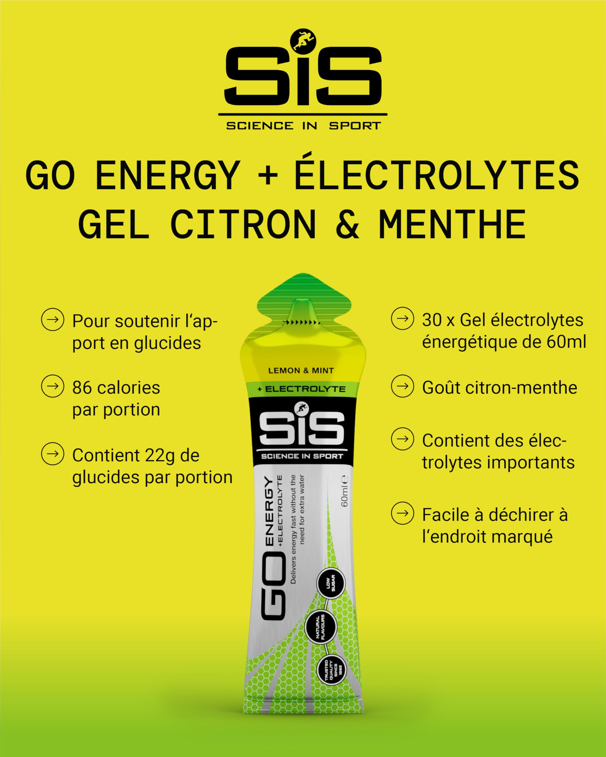 Science in Sport GO Gel Energético + Gel de Electrolitos 30 x 60ml Limón Menta Vegano - Ideal para la entrega de energía y el equilibrio de electrolitos.
