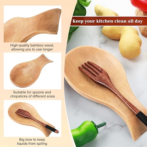 Miniatura 5 de Patelai Soporte para cucharas de madera de acacia para estufa, soporte de bambú para soporte de espátula para cocina, soporte para cuchara de