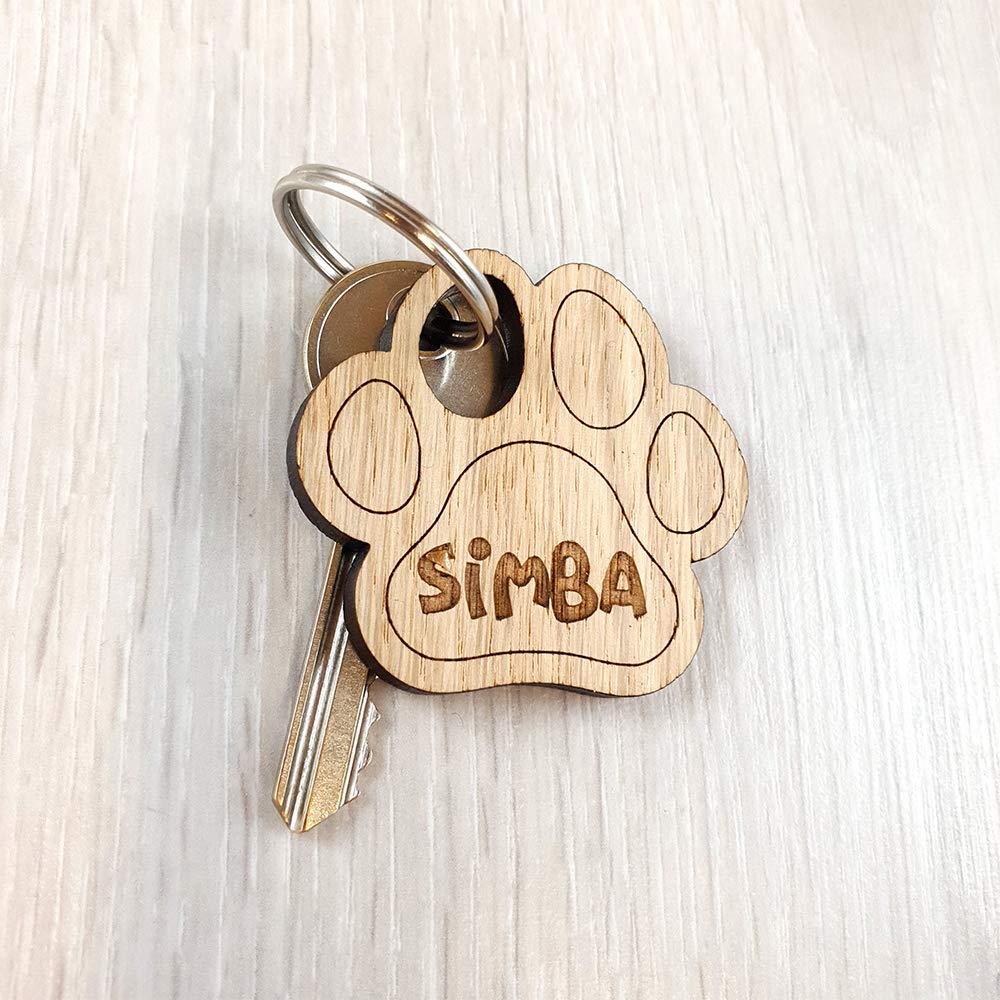 My Pretty Little Gifts Personalised Paw Print Shape Keyring Name - Kitten Dog Puppy Pet Animal Memorial - Add your own name!