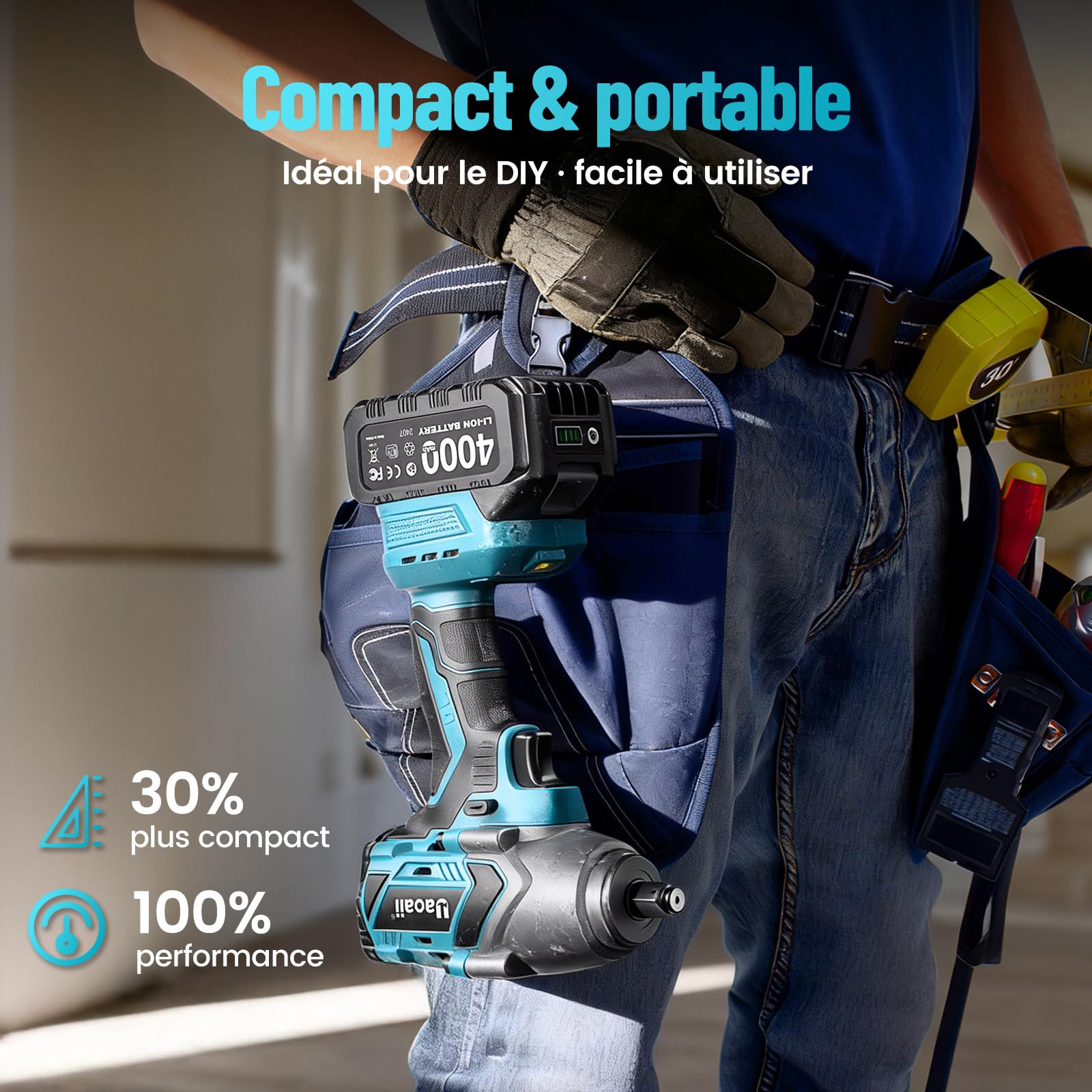 Clé à choc sans fil 1400 Nm 1/2", moteur brushless puissant, 2 batteries 4000mAh avec chargeur rapide, 21V Visseuse à Chocs avec 17-19-21-24 mm + rallonge 5", idéale pour voiture, camion