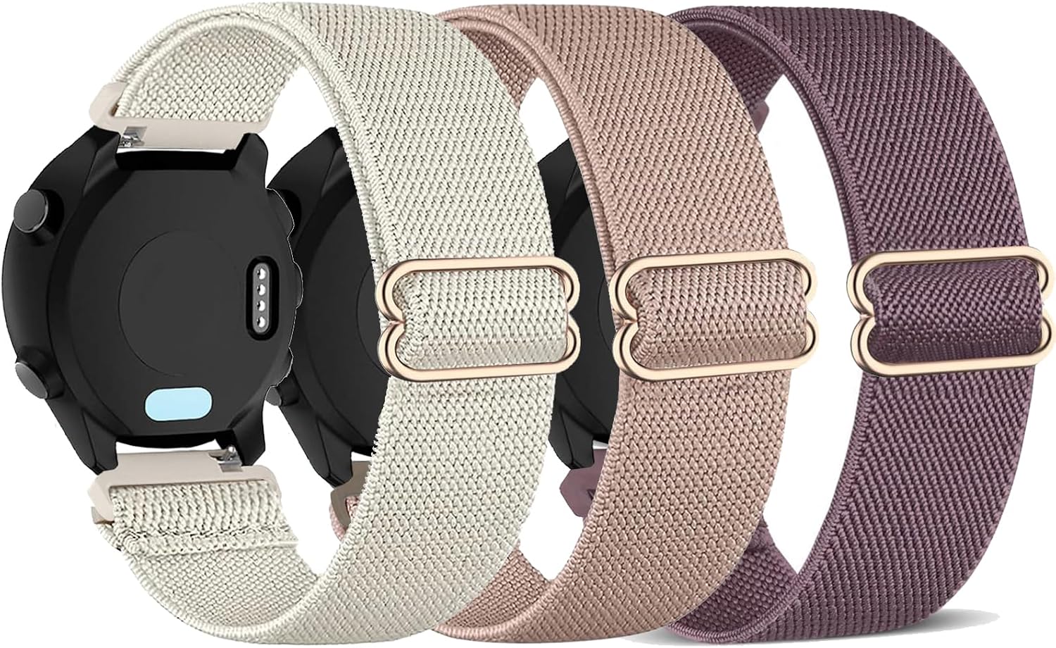 3 Pack Stretchy Nylon Watch Bands Compatible with Garmin Forerunner 245/ Forerunner 55, 20mm Loop Elastic Straps for Forerunner 245 Music Women Men