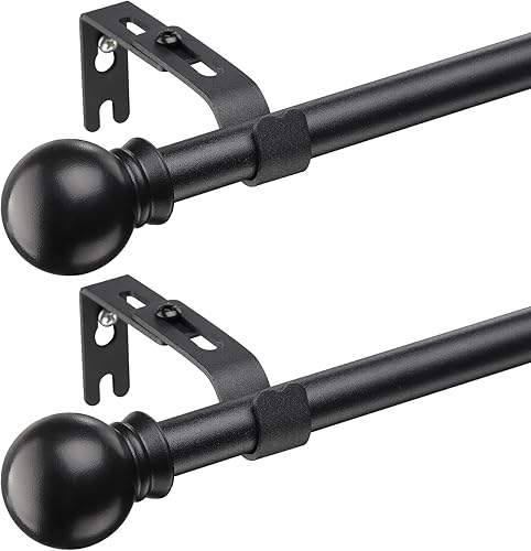 BsBsBest Paquete de 2 barras de cortina negras de 39505264 pulgadas para ventanas de 58 pulgadas de diámetro ajustable para barra de cortina pequeña