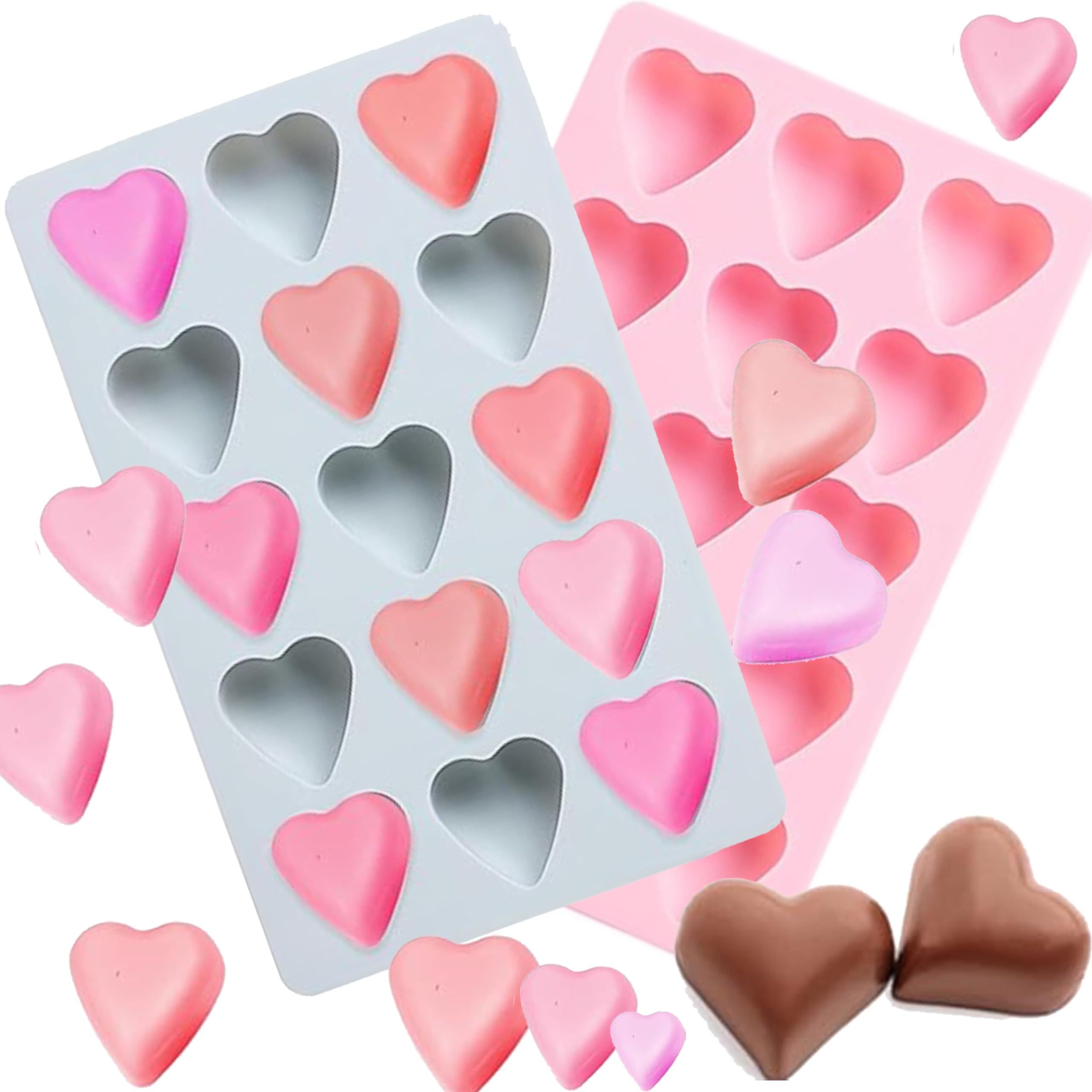 NESLIN 2PCS Heart Silicone Molds, 15-Cavity Heart Shaped Candy Mold Silicone Chocolate Molds for Baking Valentine's Day Chocolate, Candy, Gummy, Ice Cubes