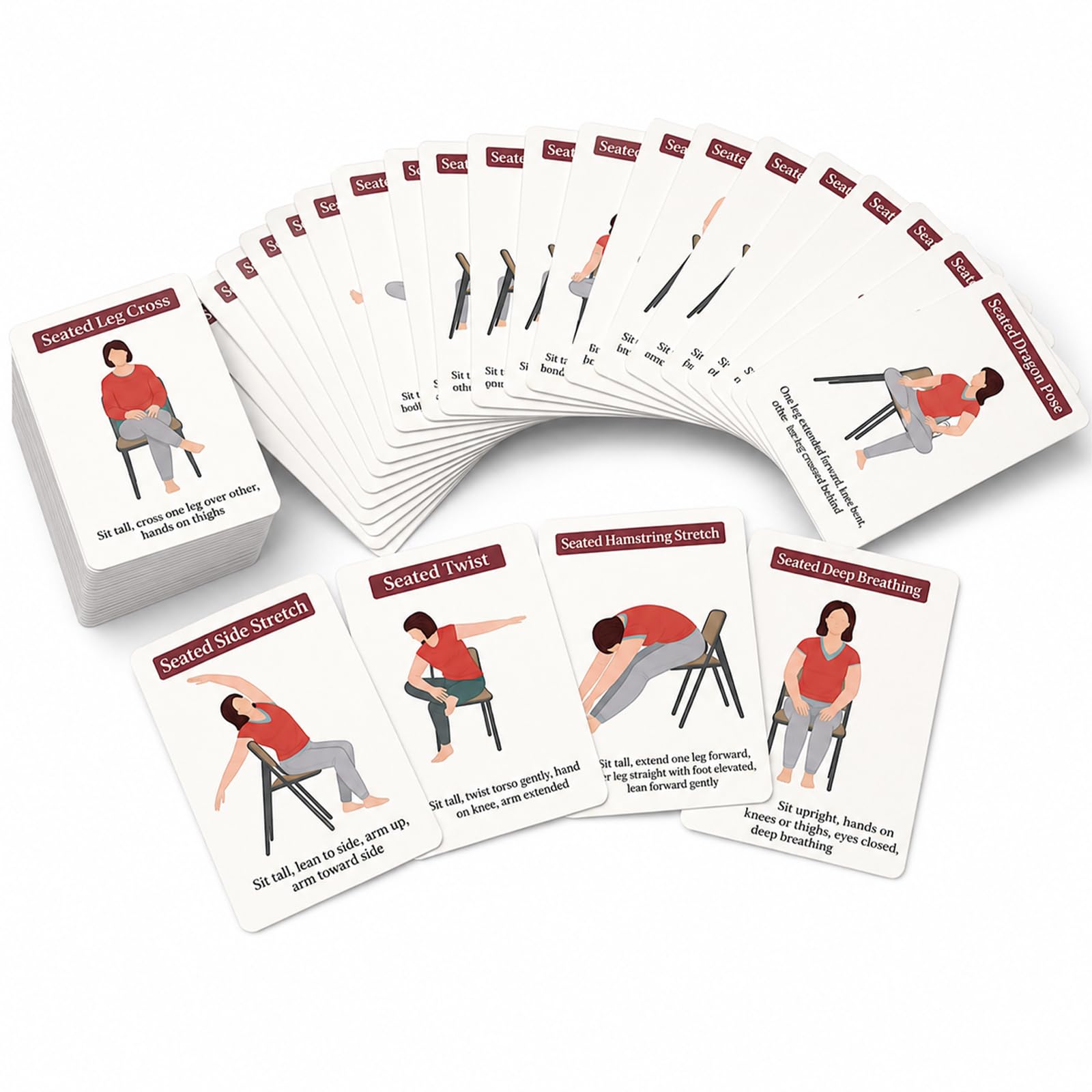 Chair Yoga Cards for Beginners, 36 Poses Seated Stretching Exercise Deck