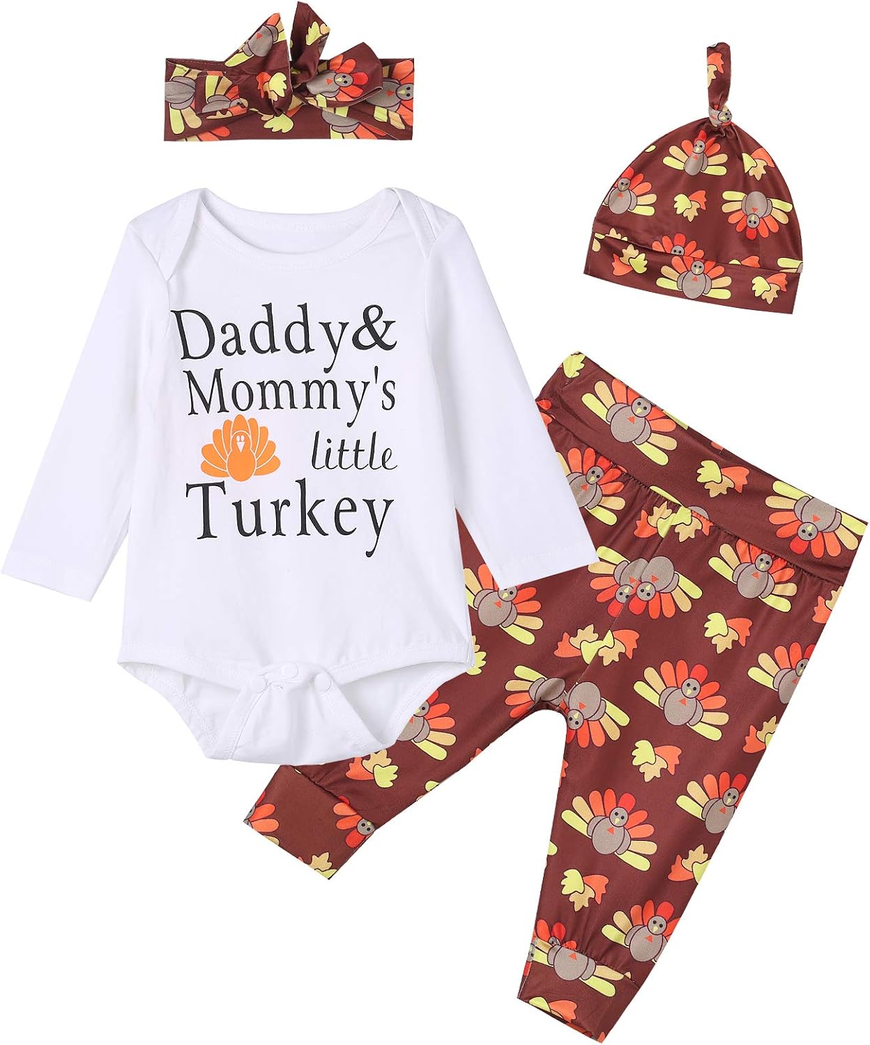 Baby Boys Girls Thanksgiving Outfit Daddy Mommy's Little Turkey Clothes Set