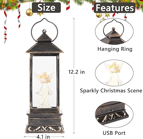 Miniatura 38 de Linterna musical de globo de nieve de Navidad, linterna giratoria brillante de 12 pulgadas con temporizador de 6 horas, alimentado por USB
