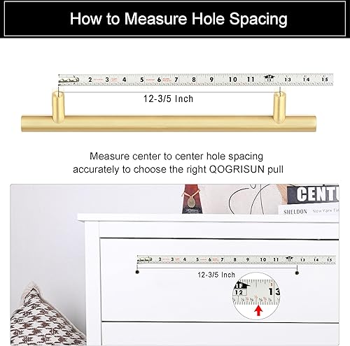 Miniatura 2 de QOGRISUN Paquete de 2 tiradores de gabinete de latón macizo, manijas de barra en T de estilo europeo dorado, centro de agujeros de 12-35 pulgadas