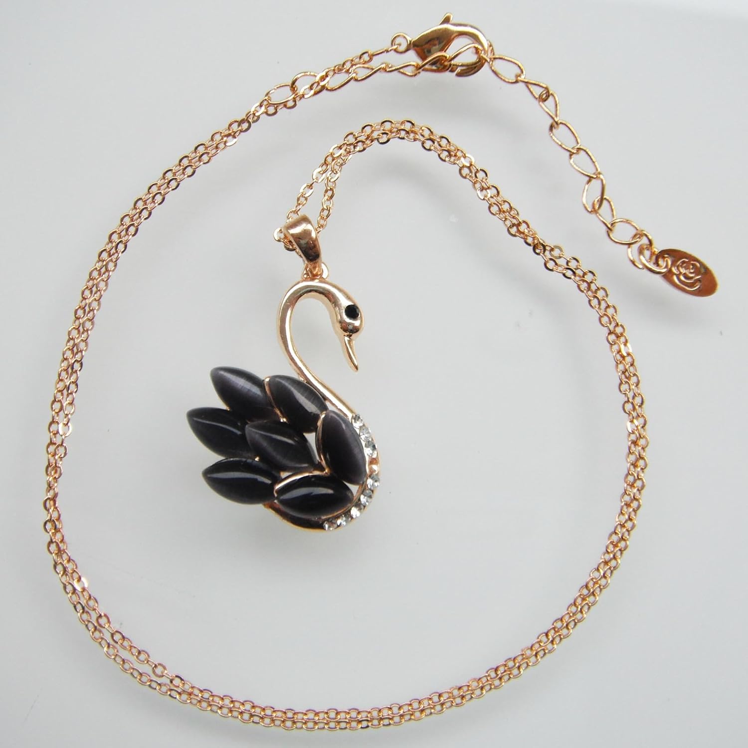 Navachi 18k Yellow Gold Plated Swan Bird Created-Opal Crystal Pendant Necklace 16"+2" - Image 4