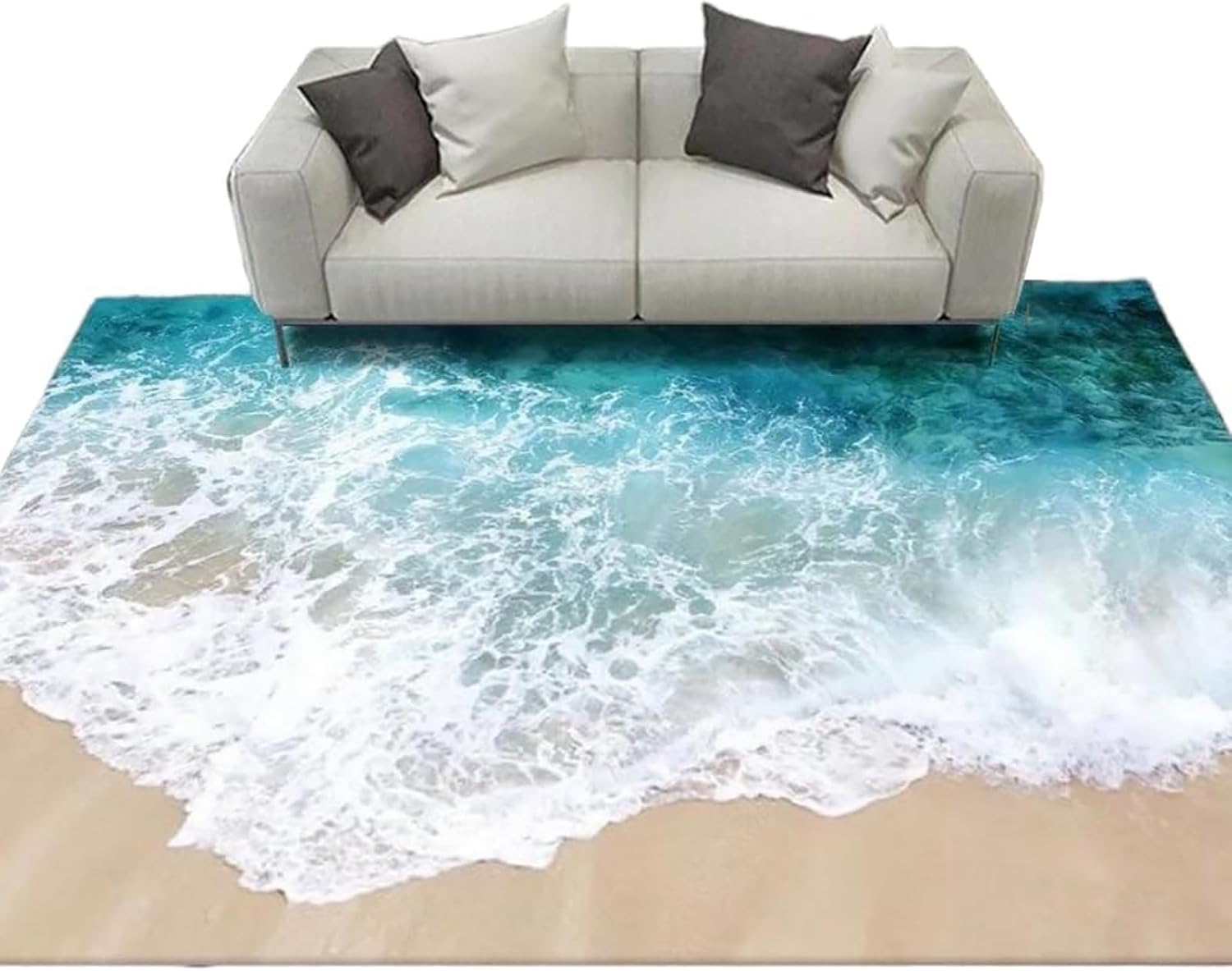 3D Visual Blue Ocean Waves Rug, Large Sea Wave Area Rugs for Bedroom, Cute Beach Design Carpet Non-Slip Sofa Mat (Ocean Waves)
