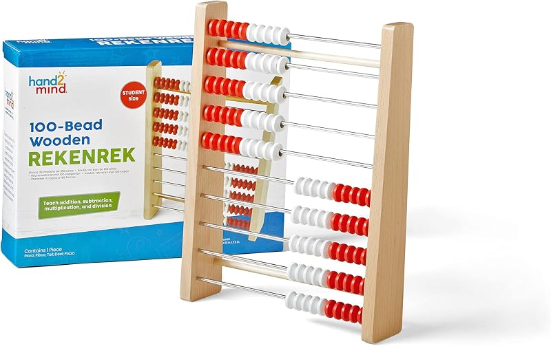 Rekenrek de madera de 100 cuentas, ábaco para matemáticas para niños, manipuladores de matemáticas para jardín de infantes, estante de conteo para niños, contadores para matemáticas para niños, juguetes educativos para niños de primaria (juego de 1)