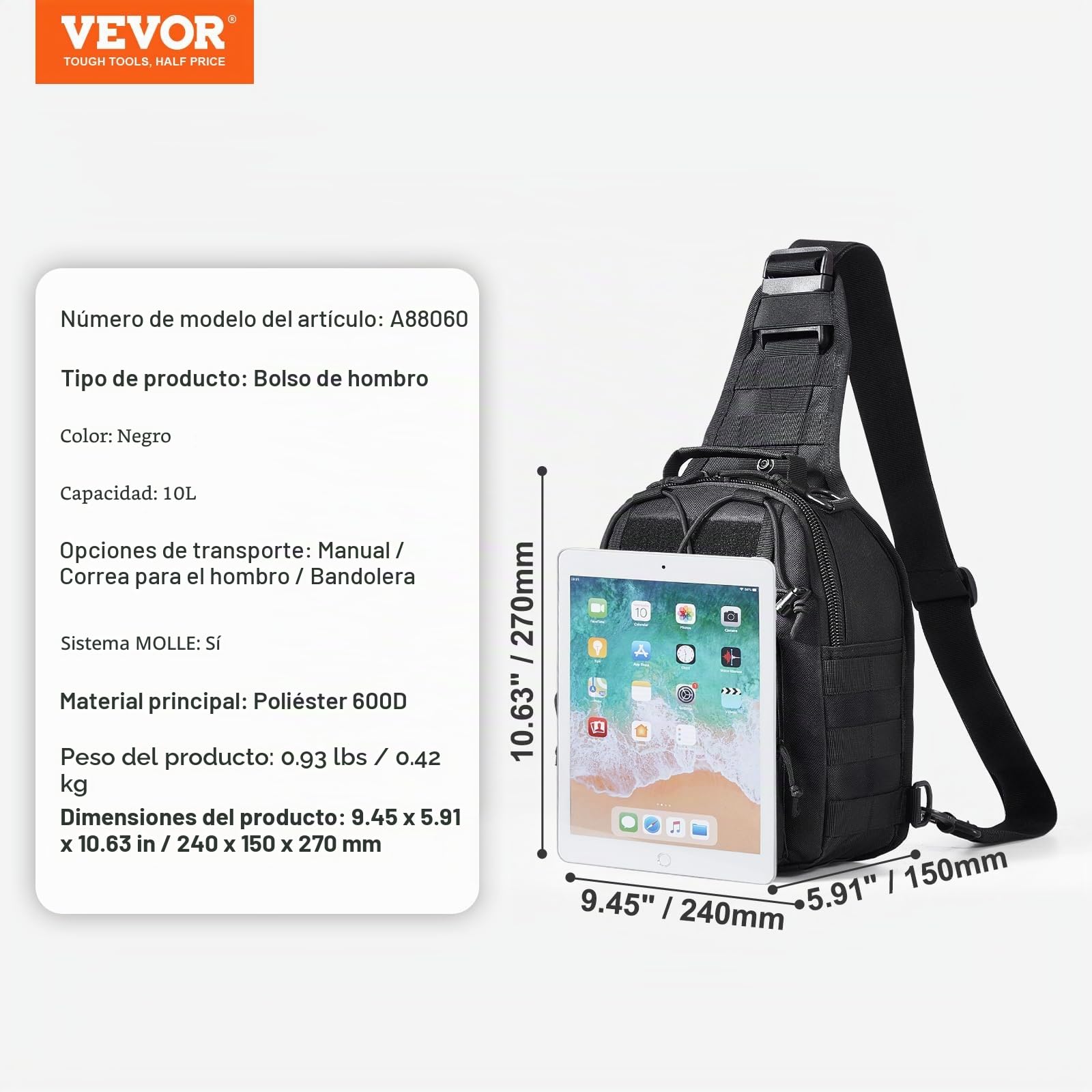 VEVOR Bolsa táctica, mochila militar para gimnasio con diseño Molle y bolsillos, bolsa de hombro táctica para camping, senderismo, gimnasio