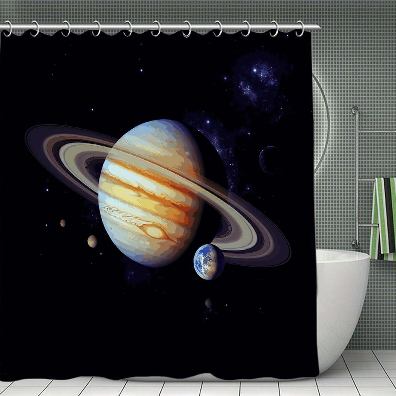 FekiLoot Planet Jupiter Shower Curtain Minimalist Thick Bathroom Curtain Washable Modern Bathroom Shower Curtain Heavy Duty Waterproof Cloth Bath Curtain with Hooks 70.8"x70.8"