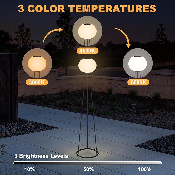 HvaJvny 2 Pack Solar Floor Lamp, Cordless Tripod Floor Lamp for Living Room, Rechargeable 3-Way Outdoor Floor Lamp for Patio, Garden, Yard photo 6
