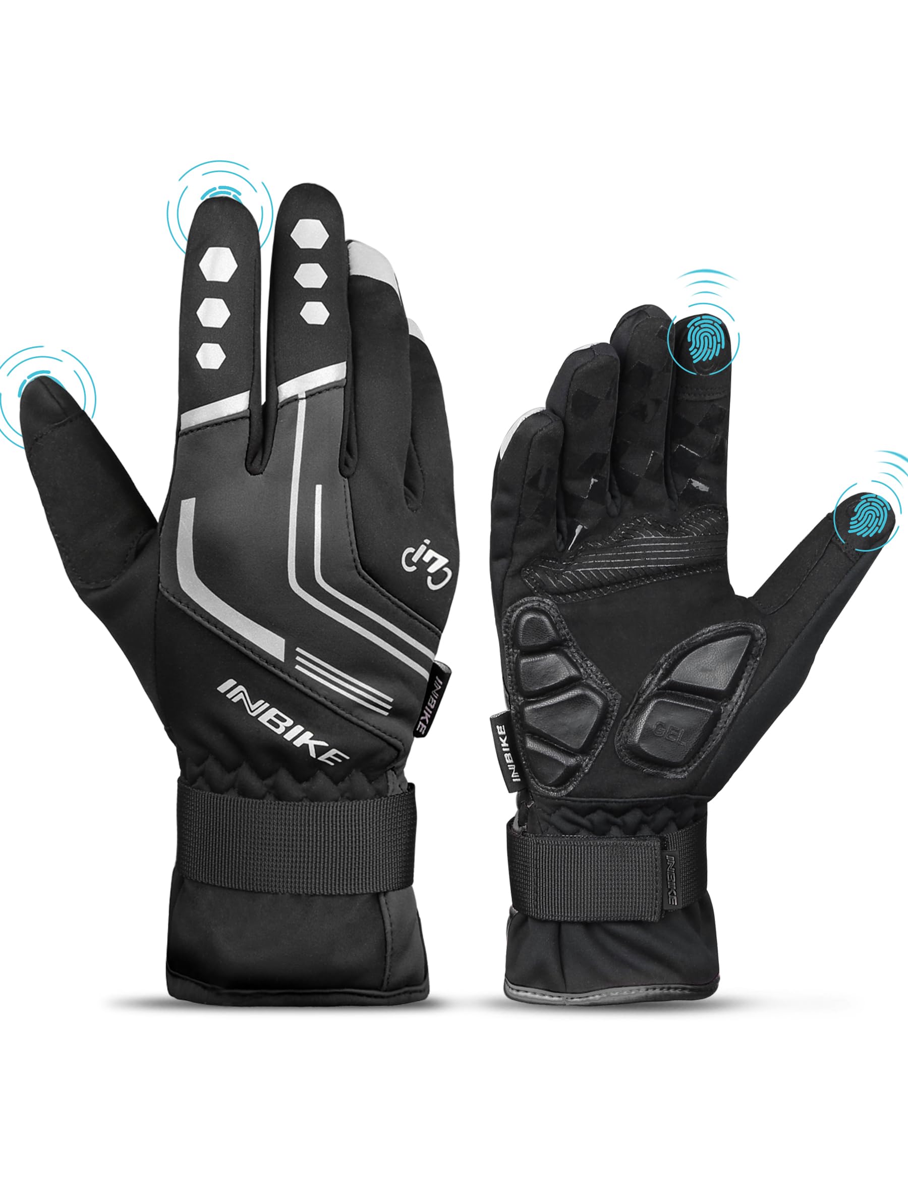 Inbike Men's Black Winter Cycling Gloves Full Finger Windproof For Mountain Bike Bicycle Glove Racing ( M)