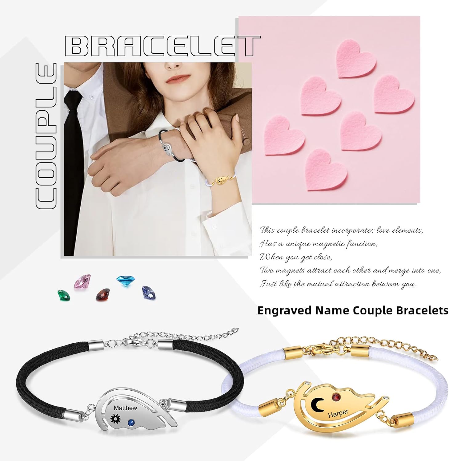 Personalized Custom Name Matching Bracelets for Couples His and Hers Bracelets for Valentine's Day Boyfriend and Girlfriend Mobius Bracelets