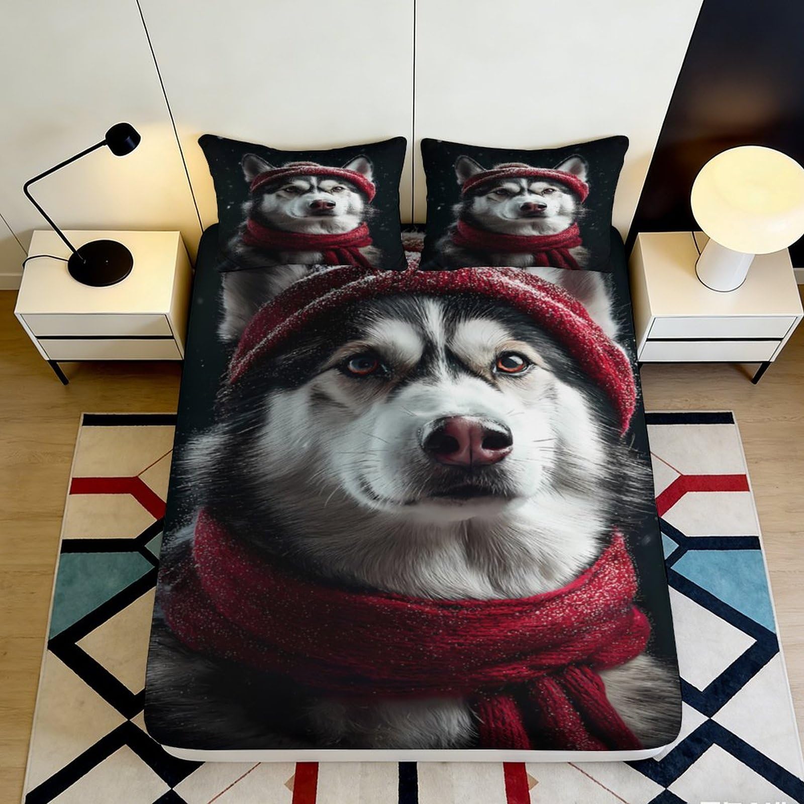 Jqzkxnhpbr Style-10 3D Printed Husky Dog Fitted Sheet Microfiber Soft Breathable Winter Scarf Bed Cover For Bedroom Dorm Decor 90X200x25cm