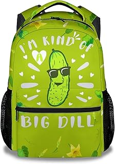 XaocNyx Pickle School Backpack for Girls, 16 Inch Green Backpacks for Kids Age 10-12, Funny Lightweight Bookbag for Travel