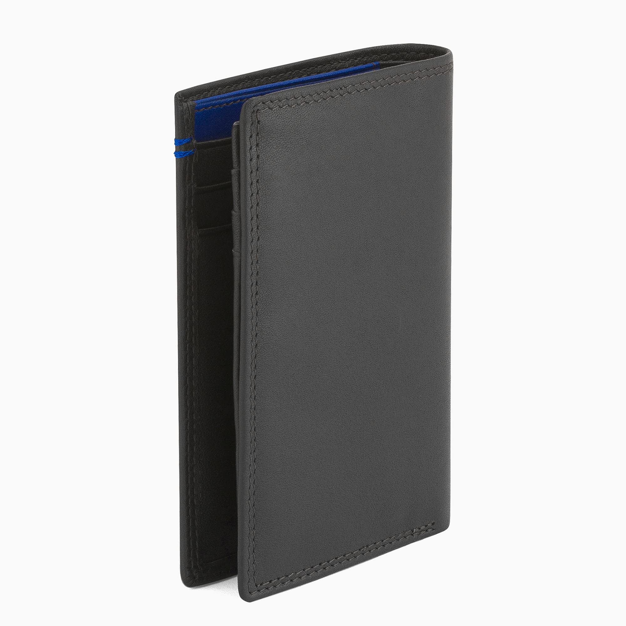 Porta carte medio modello con tasca banconote in pelle liscia, Nero , L 8,5 x H 13 cm, MARTIN