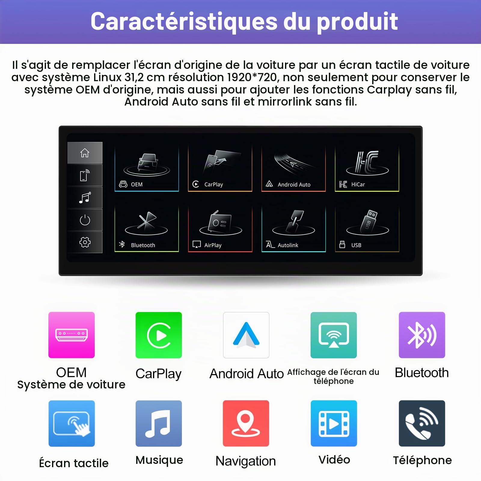 Road Top 12,3" Écran CarPlay Ultra-Fin pour Audi A1 2012-2018 Année
