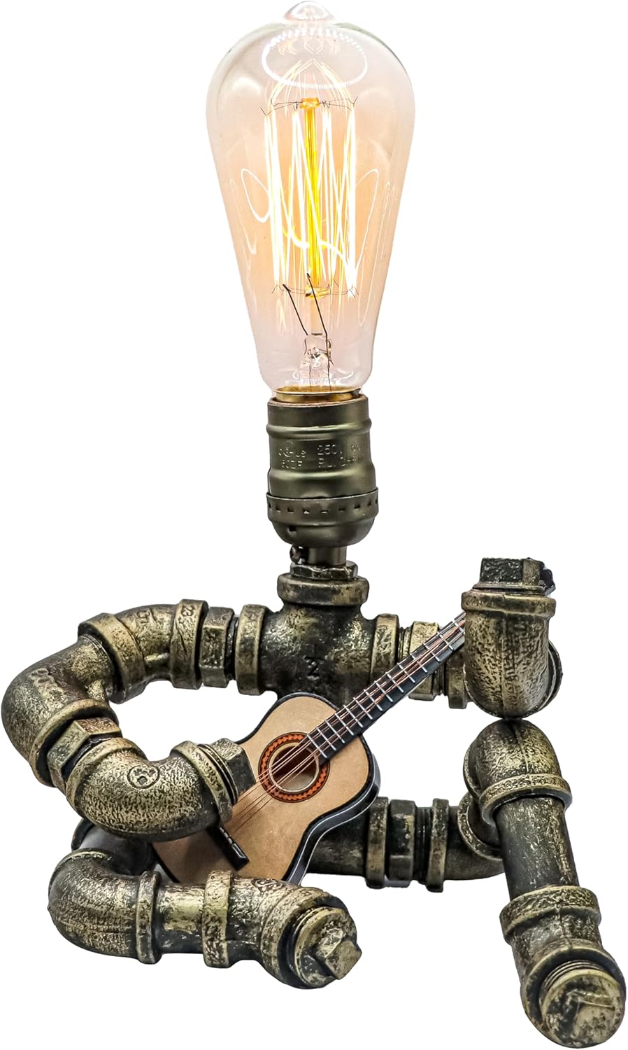 Pick-A-Palooza Vintage Guitar Player Lamp with Light Bulb for Head and Guitar Music Stand - Moveable Industrial Retro Style Swivel Arms and Legs for Different Positions