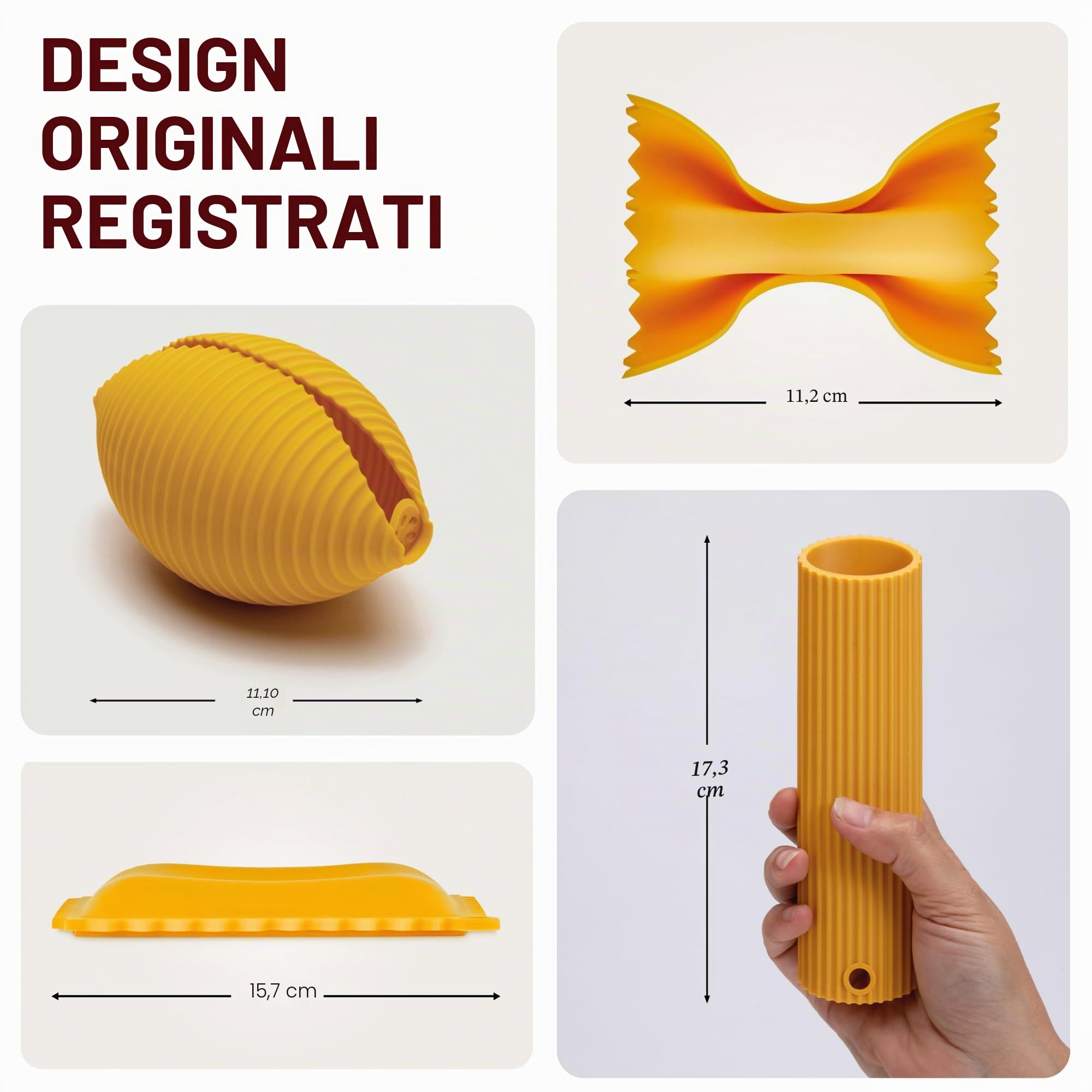 Monkey Business Utensili da cucina in silicone in confezione regalo/4 gadget da cucina a forma di pasta grande/impugnature per farfalloni, poggiamestolo per ravioli, spremiagrumi e impugnatura per