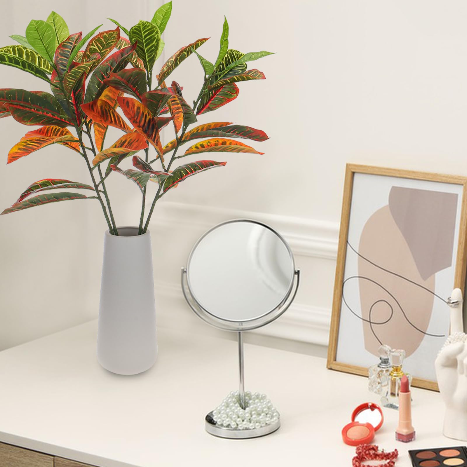 4 Pack künstliche Croton Pflanze Stiel 74 cm realistische Faux Greenery Zweig Lange lebendige Herbstfarben Blätter für Haus Vase Füller Weihnachten Kranz Kamin Dekor Hochzeit Mittelstücke