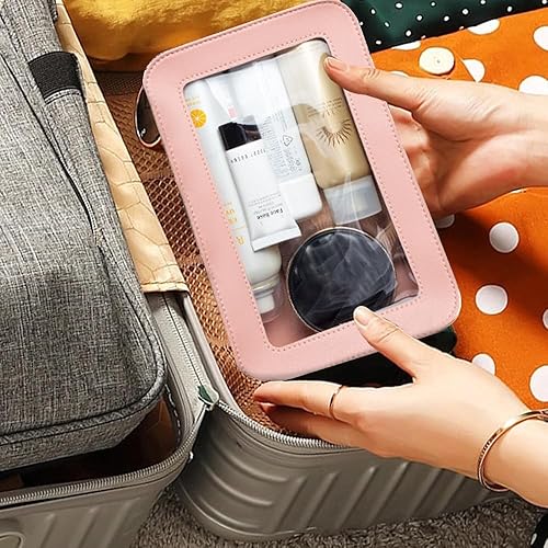 Miniatura 4 de FFpaw Bolsas de viaje transparentes para artículos de tocador, bolsa transparente de TSA para cosméticos, bolsa ligera de PVC transparente con asa