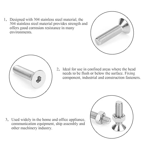 Miniatura 4 de DYWISHKEY 600 piezas métricas M2 M25 M3 acero inoxidable 304 cabeza plana avellanada kit surtido de tornillos y tuercas con llaves hexagonales