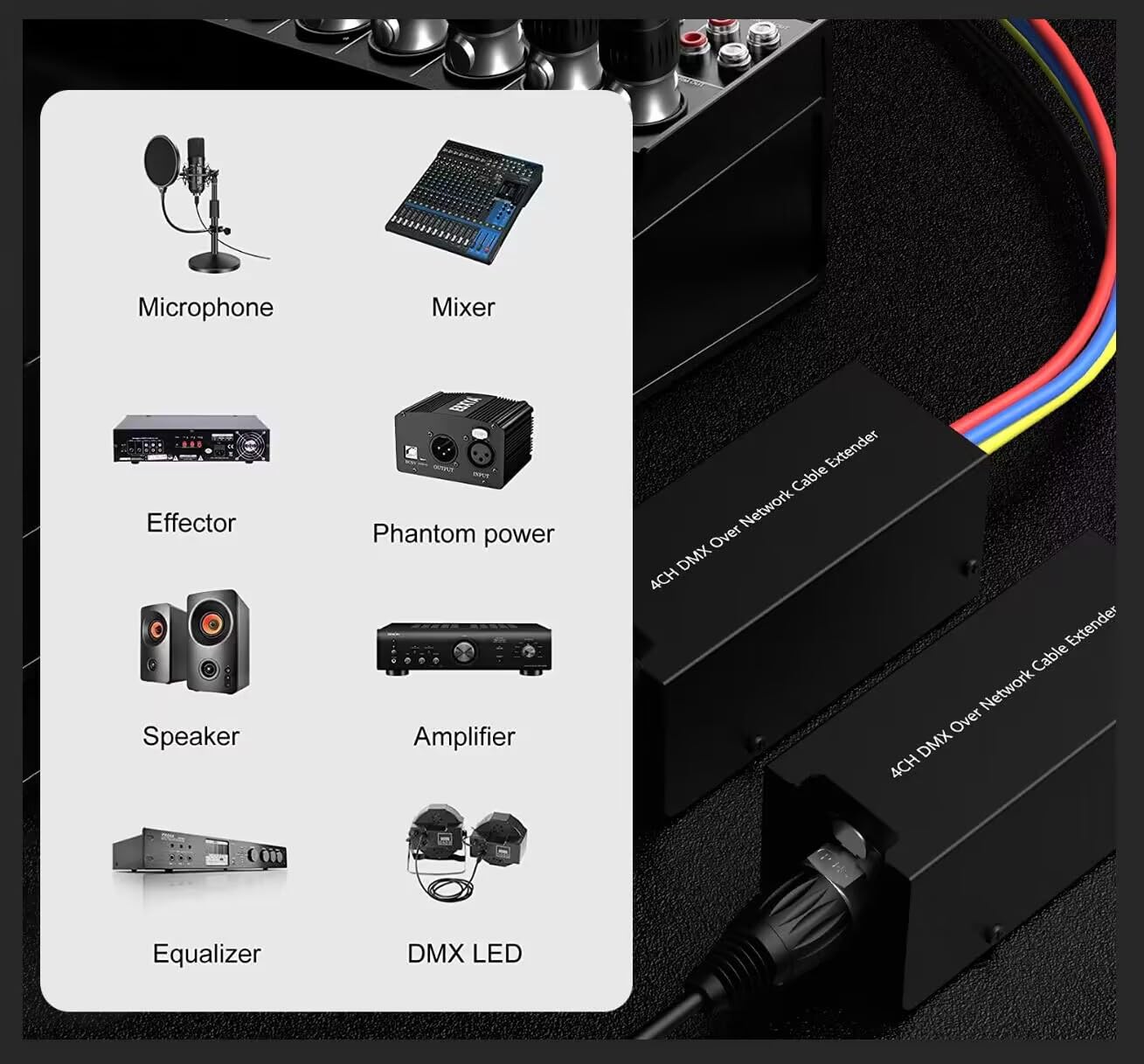 Dingsun 4-K-3-poliger XLR-Schlangen-Netzwerk-Empfänger, Stecker und Buchse auf einzelnes Ethercon-Kabel für Bühnenbeleuchtung und Aufnahmestudio, XLR, AES, DMX-Kanäle über Cat5e/Cat6/Cat7