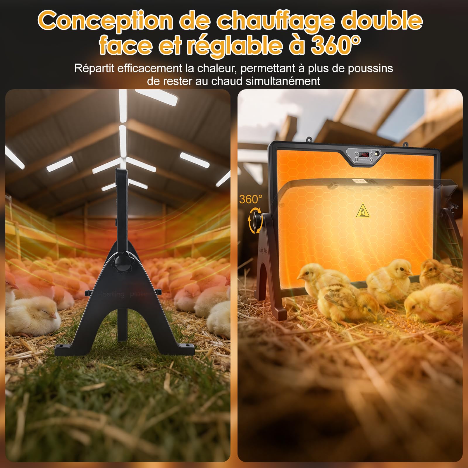 Plaque Chauffante Poussin,180W Lampe Chauffante Poussin,30-75 °C,Plaque Chauffante pour Poussins avec Télécommode,Minuteur,Chauffage pour Poulailler avec Eclairage