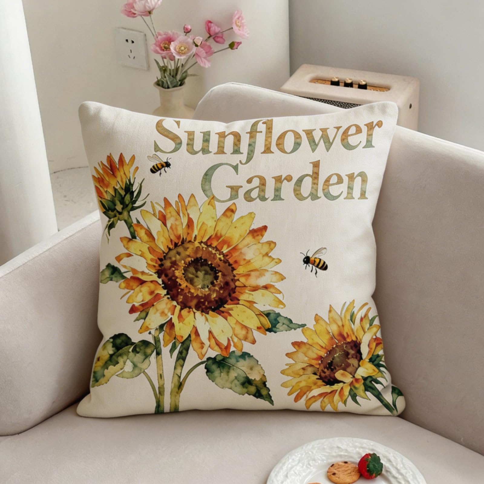 Generisch Kissenbezug Wäsche Gelbe Blume 60x60 cm Reißverschluss verstecken | Kissenbezüge Dekokissen Outdoor Kissenbezug Pillow Cover für Sofa Schlafzimmer Auto Kissenhülle Breathable Cushion Covers