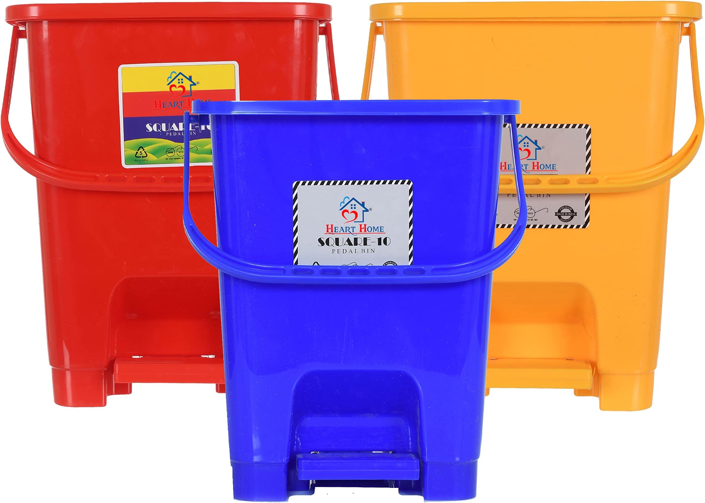 Heart Home Square Premium Plastic Pedal Dustbin with Lid for Home