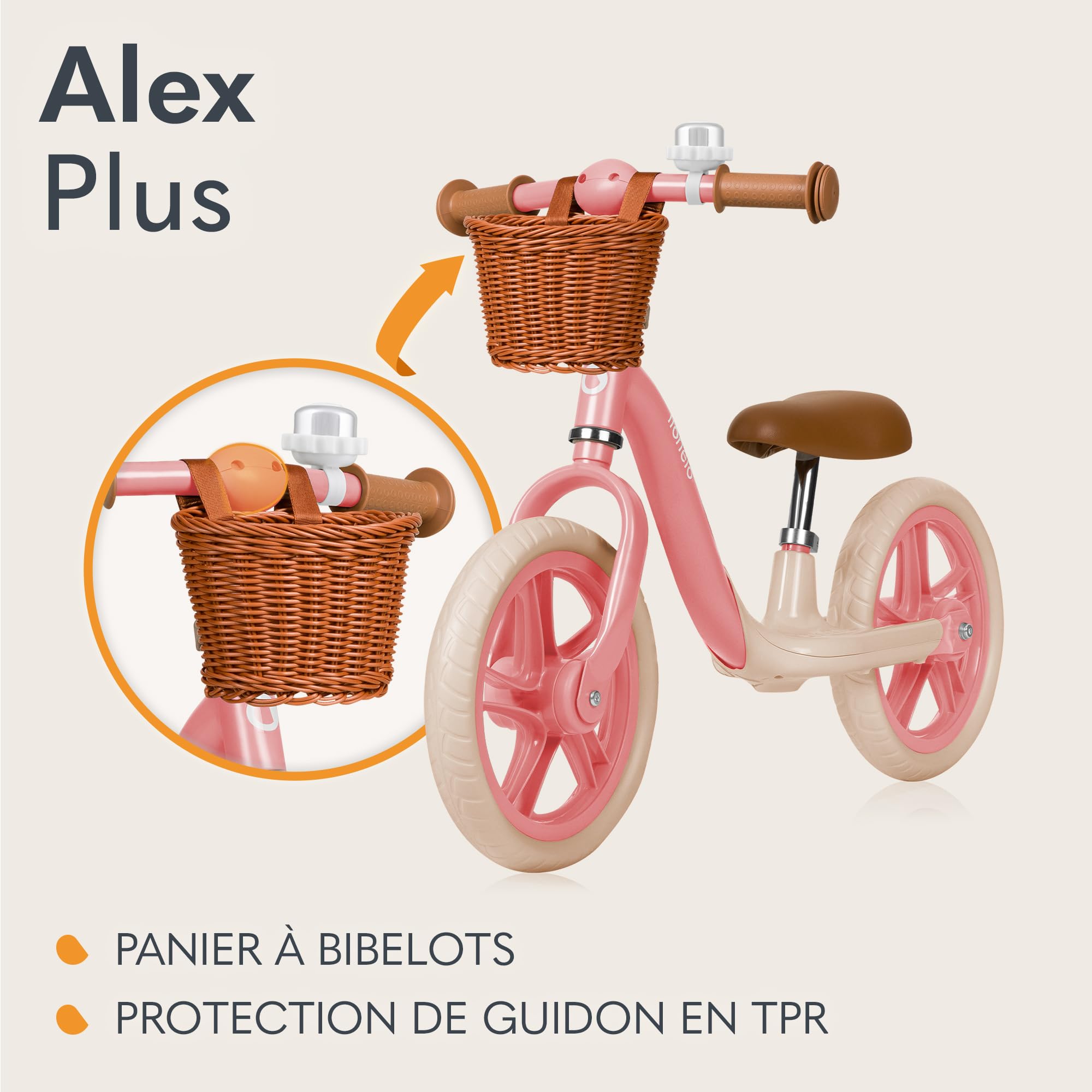 LIONELO ALEX PLUS Bicicleta sin Pedales para Niños hasta 30 kg, a partir de 3 años, Ruedas de Espuma EVA 30,5 cm, Reposapiés Cesta y Ajuste del Asiento y Manillar, Manija Antideslizante, Ligera 3,4 kg