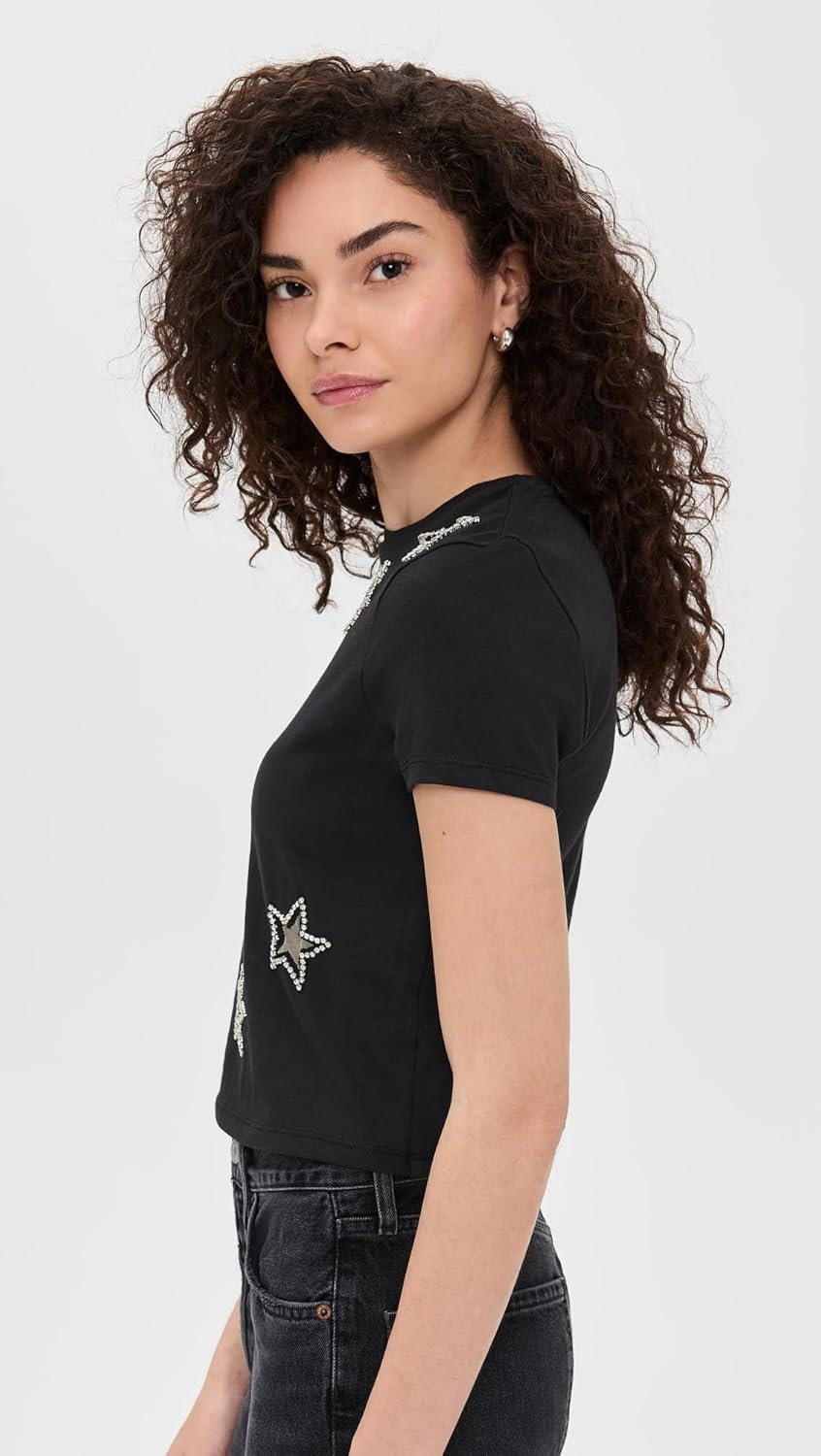 alice + olivia Women's Cindy Classic Cropped Tee with Crystal Star Cutouts - Image 4