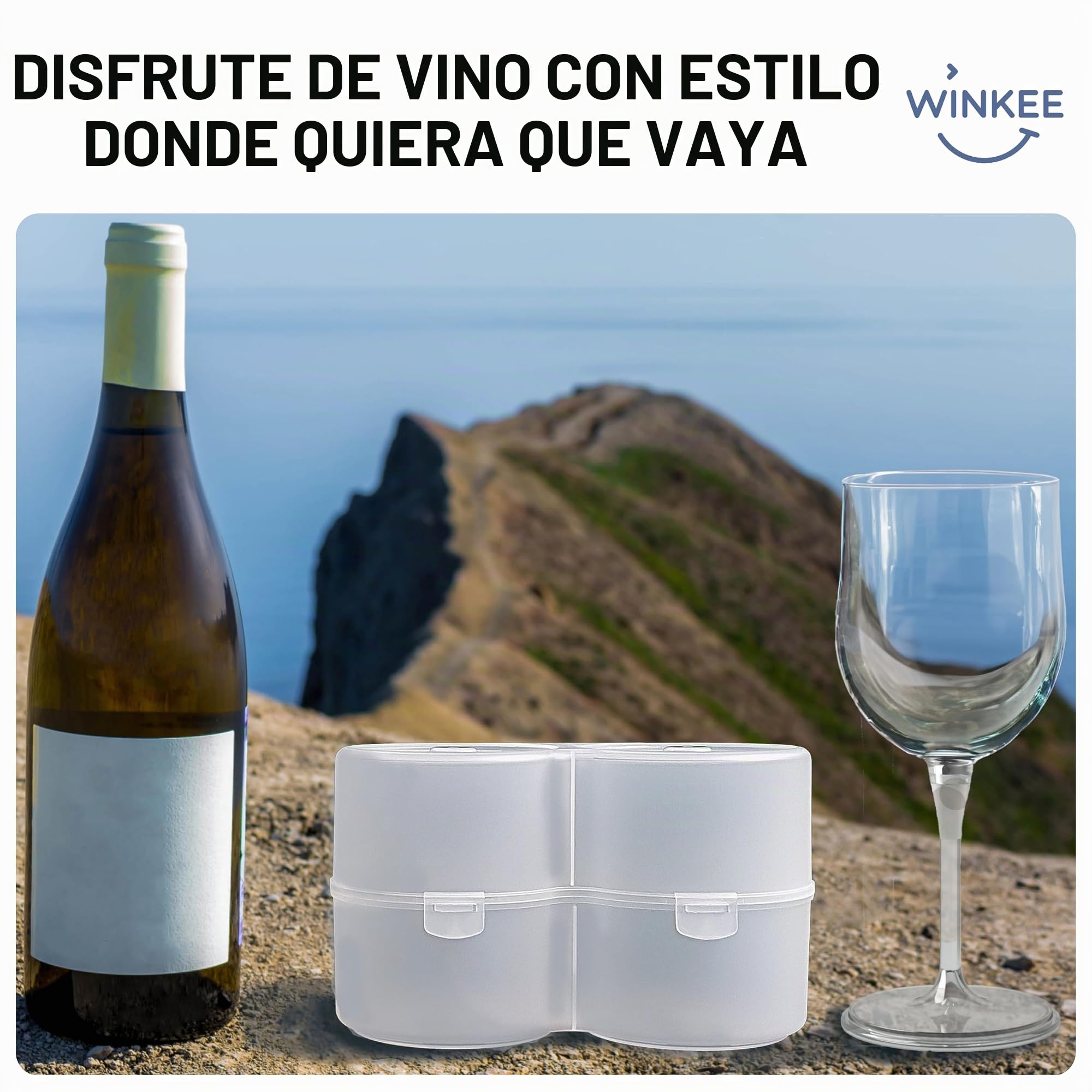 Winkee Original – 2 copas de vino To Go I Elegante disfrute de vino para viajes, aprox. 320 ml, accesorios para festivales con práctica caja