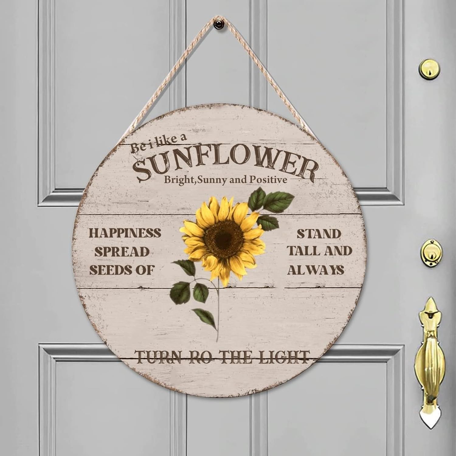 Always Wall Hanging Sign Plaque, Sunflower Wood Door Sign, Gold 16x16in Round Door Hanger Sign Decor for Outdoor Front Porch Farmhouse Housewarming Gifts