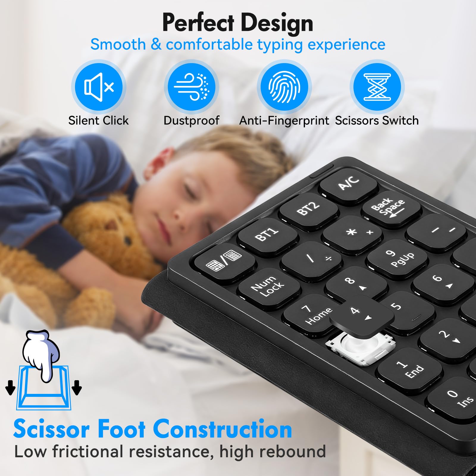 Tastiera numerica Bluetooth, Wireless Tastierino Numerico con display e touchpad calcolatrice pieghevole contabilità finanziaria sottile tastierino numerico portatile per Desktop Laptop Tablet