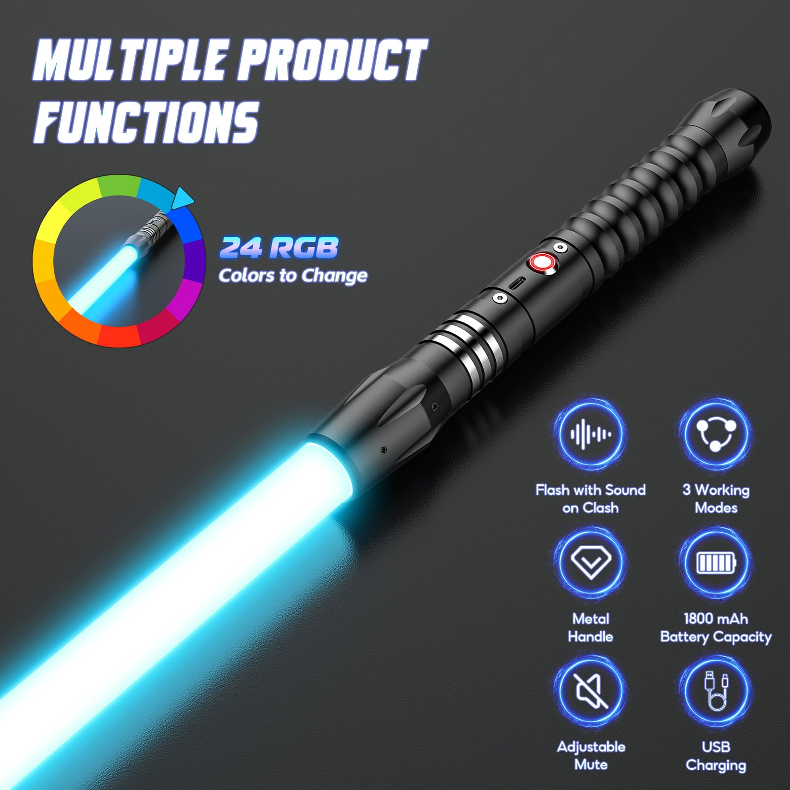 Zwaad Laser RGB 24 Kleuren, Zwaad Laser Star War Oplaadbare USB-C met geluid FX en metalen handvat, 102 CM Lichtzwaard voor kinderen en volwassenen Verjaargadeken Halloween Rollenspellen(Prisma 1pc