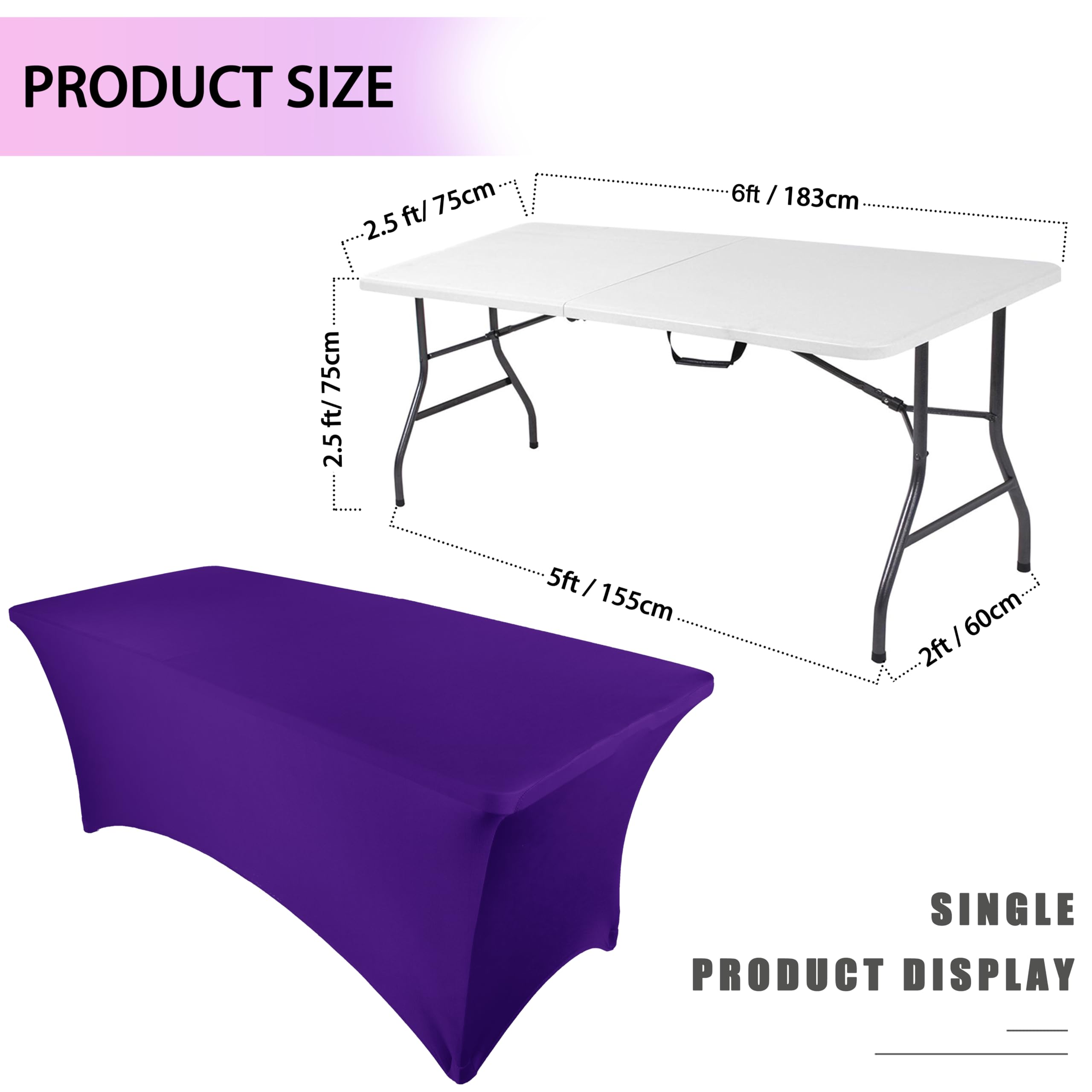 Ocves Stretch Tablecloth 6ft Spandex Table Covers Polyester Fitted Rectangular Stretchable Table Cover Wedding Party Cocktail Bar Craft Exhibitions Washable Purple - Image 4