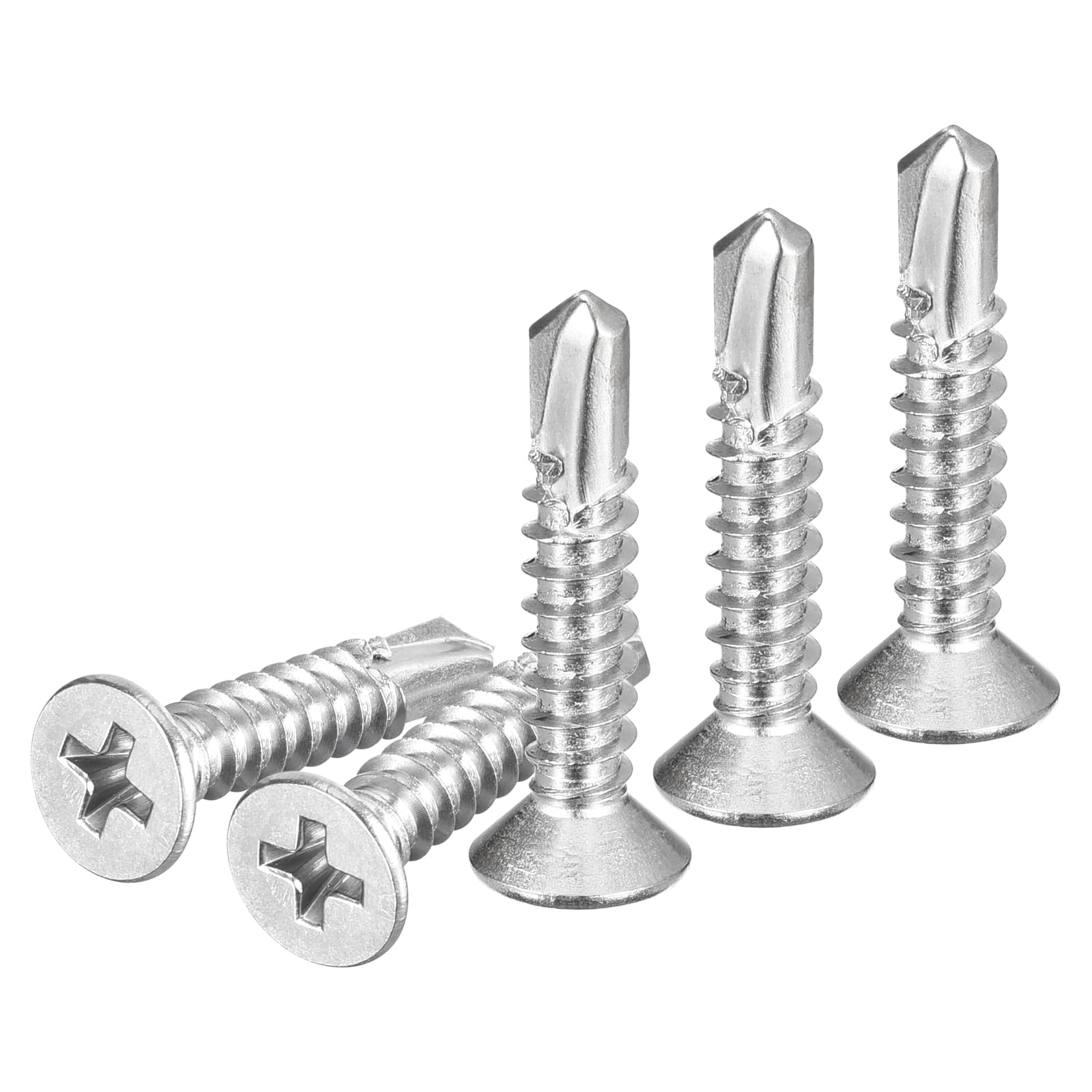 DTGN 100Pcs ST4.8x25mm Self Drilling Screws, 410 Stainless Steel Flat Head Phillips Sheet Metal Screw