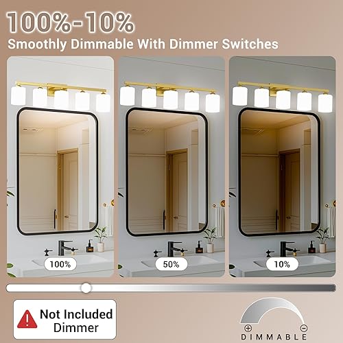 Miniatura 21 de Quntis Lámparas de baño negras de 4 luces con 5 modos de color, lámpara de tocador moderna regulable de 27 pulgadas sobre espejo, lámpara de pared