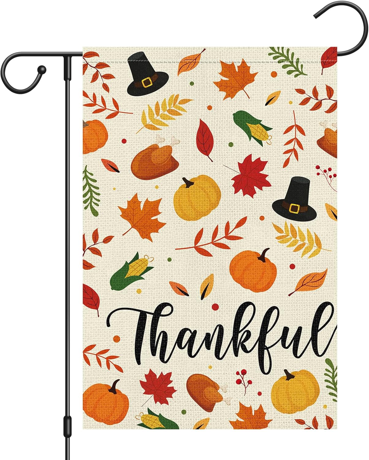Heyfibro Thankful Pumpkin Garden Flag 12 x 18 Inch Vertical Double Sided Burlap, Fall Maple Leaves Yard Flags for Thanksgiving Day Harvest Seasonal Outdoor Decoration(ONLY FLAG)