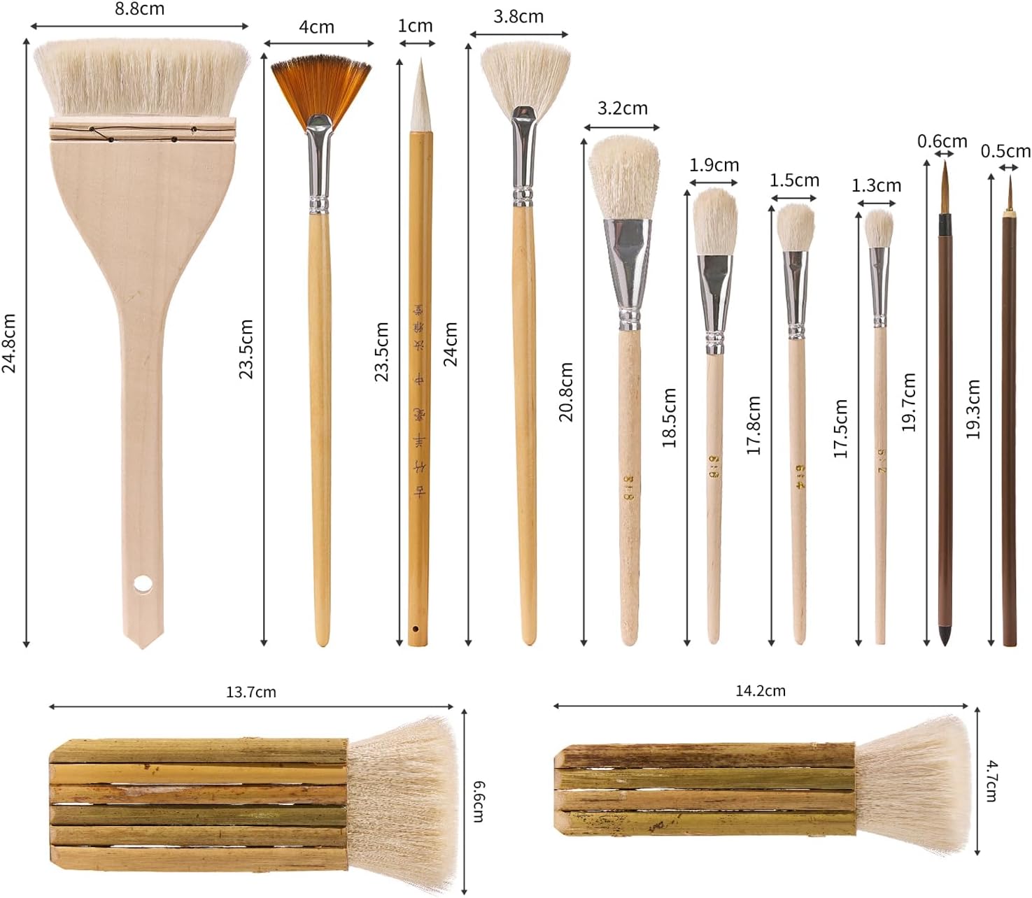 12 PCS Pottery Glaze Brushes Set with Goat Hair & Hake Brush,Professional Soft Bristle for Ceramic, Pottery, Clay, Acrylic Painting
