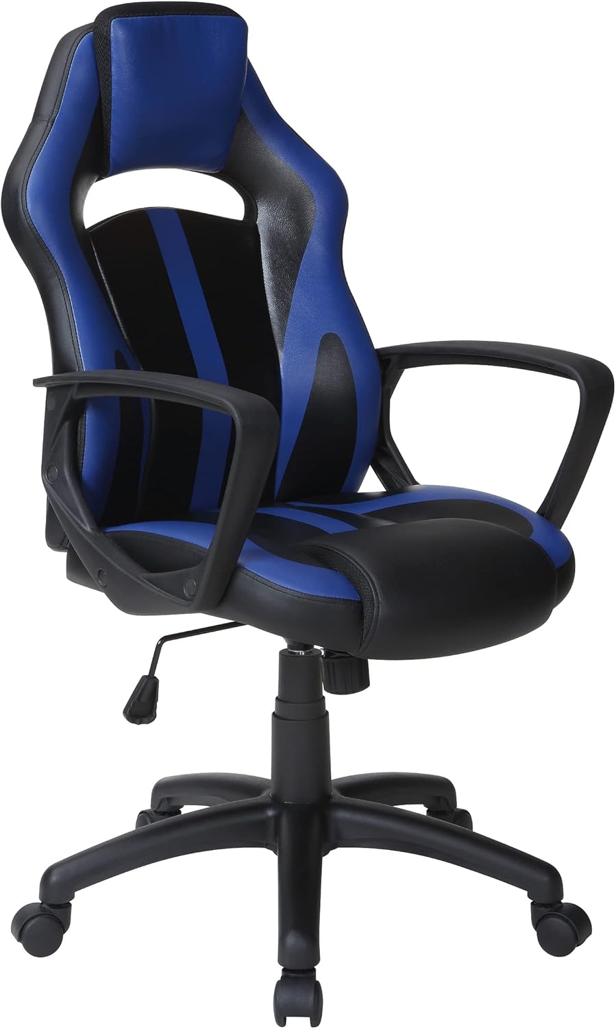 Influx Modern Black and Blue Faux Leather Gaming Chair with Lumbar Support